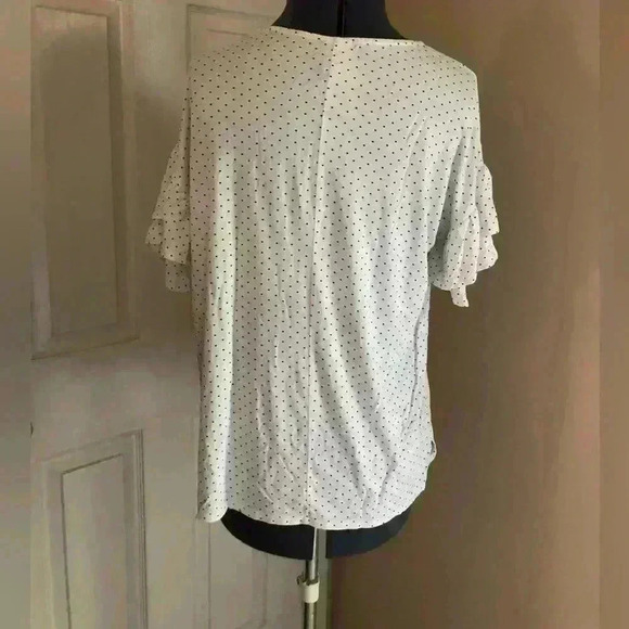 AGNES large short sleeve white gray polkadot top blouse polkadot - Picture 3 of 4